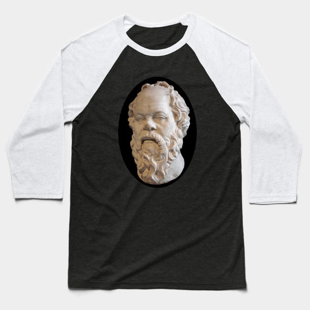 Greek Philosopher Socrates in Marble Baseball T-Shirt by Star Scrunch